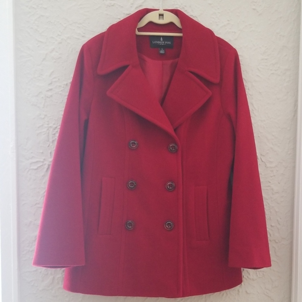 London Fog Red Peacoat Large L Women's